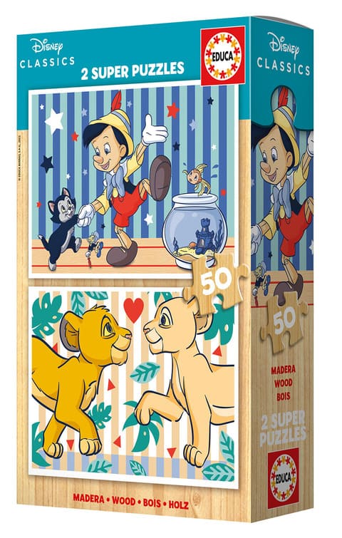 Puzzle 2x50 Disney Classics (Pinocho + Rey León) De EDUCA