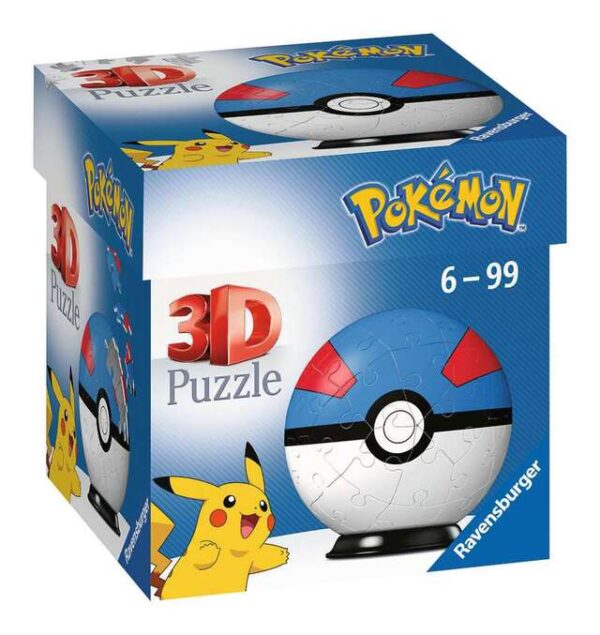 3D Pokémon Superball azul - Ref. 11265. Puzzle Ravensburger 3D 54 piezas.